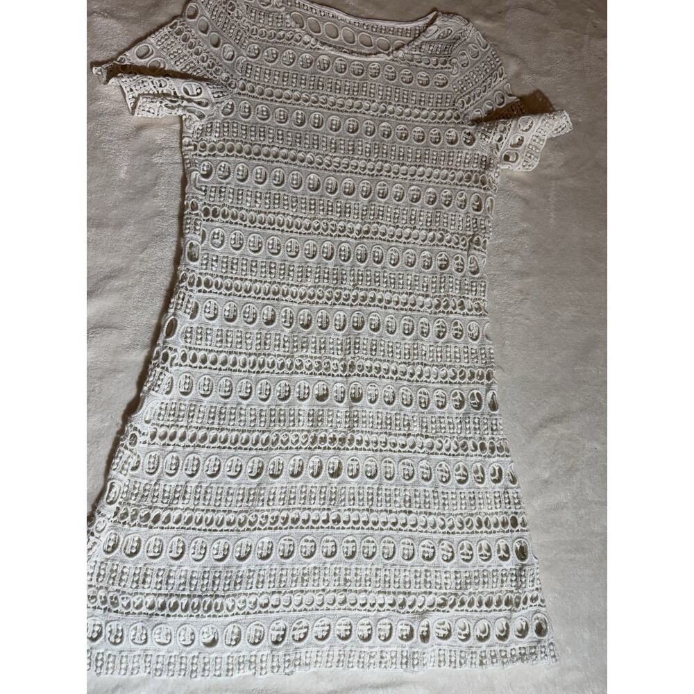 Crochet Lace Dress Womens Small Ivory Boho Coastal Knit Festival Beach Fairy